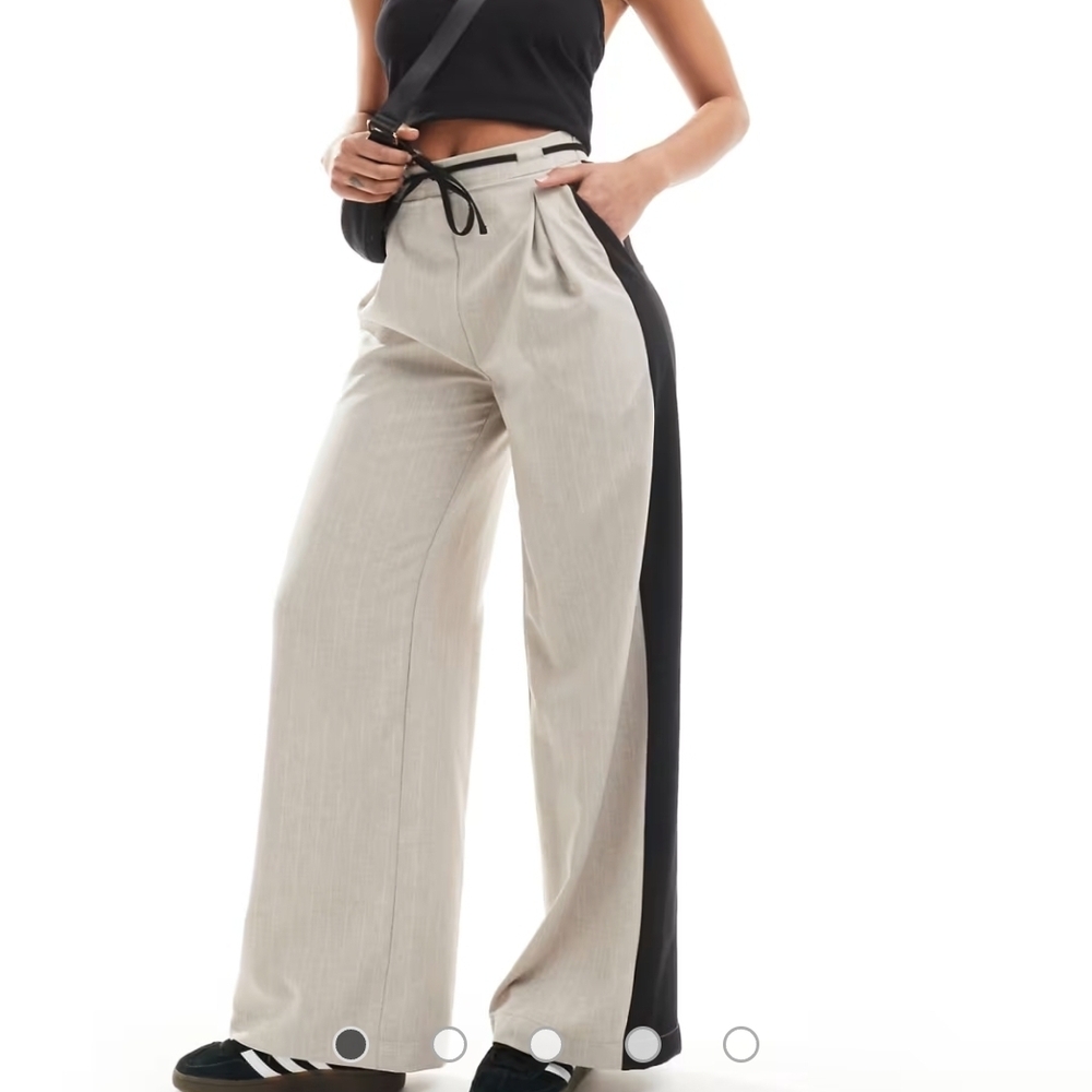 NWOT Reclaimed Vintagr Linen-Look Black and Cream Wide-Leg Trousers